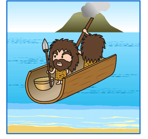 丸木舟に乗った縄文人